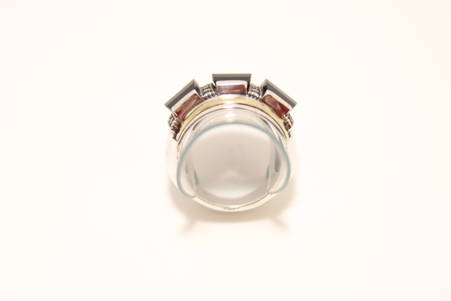 Silver 925 Ring with Gold Inlays and Black Stone Trilogy