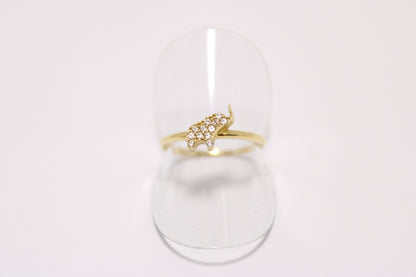 18K Gold Elephant Ring with Zircon Stones