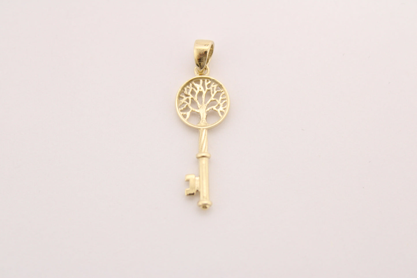 14K Gold Key Pendant with Tree of Life