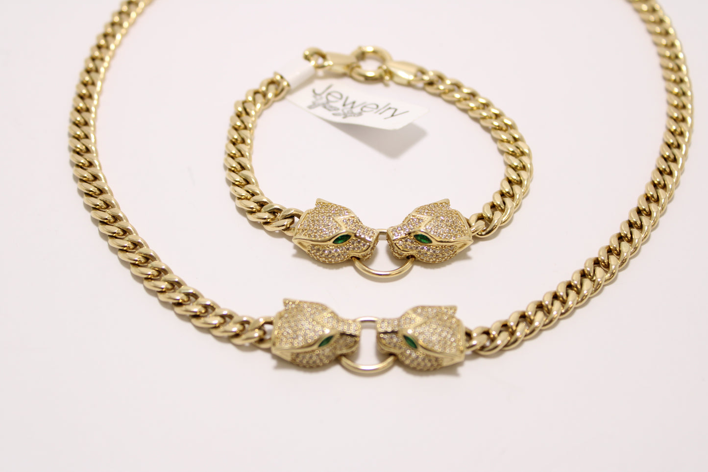 14K Panther Cuban Link Chain & Bracelet Set