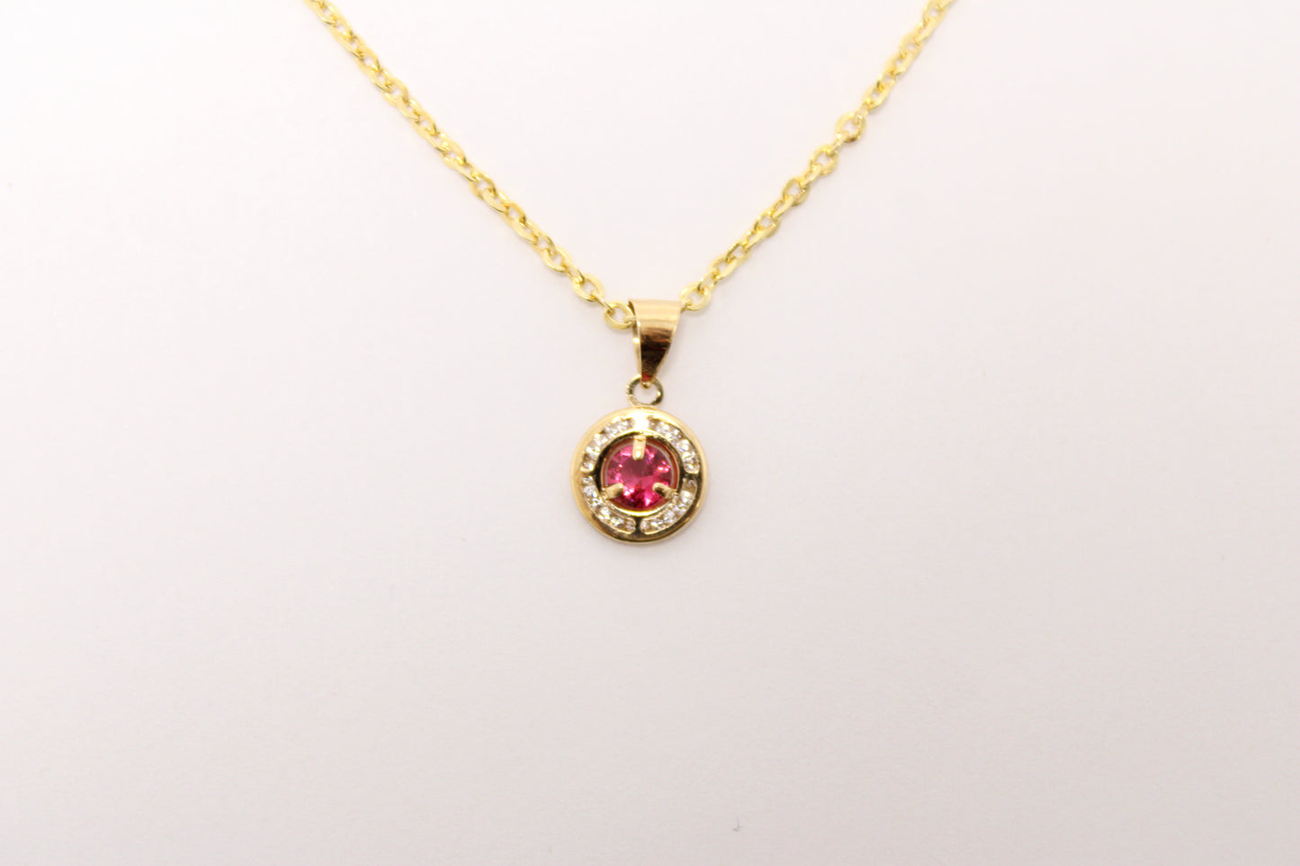 18K Gold Red Zircon Jewelry Set – Pendant, Earrings & Chain
