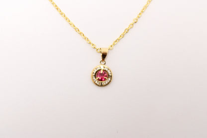 18K Gold Red Zircon Jewelry Set – Pendant, Earrings & Chain