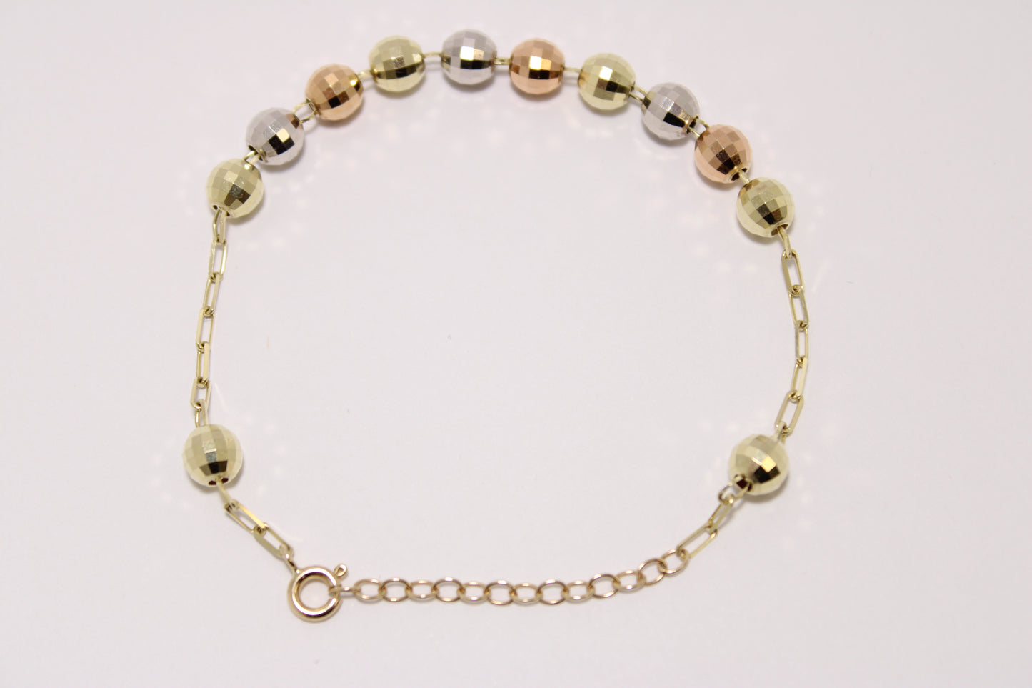14K Tri-Color Gold Beaded Bracelet – 7.5” Elegant Shine