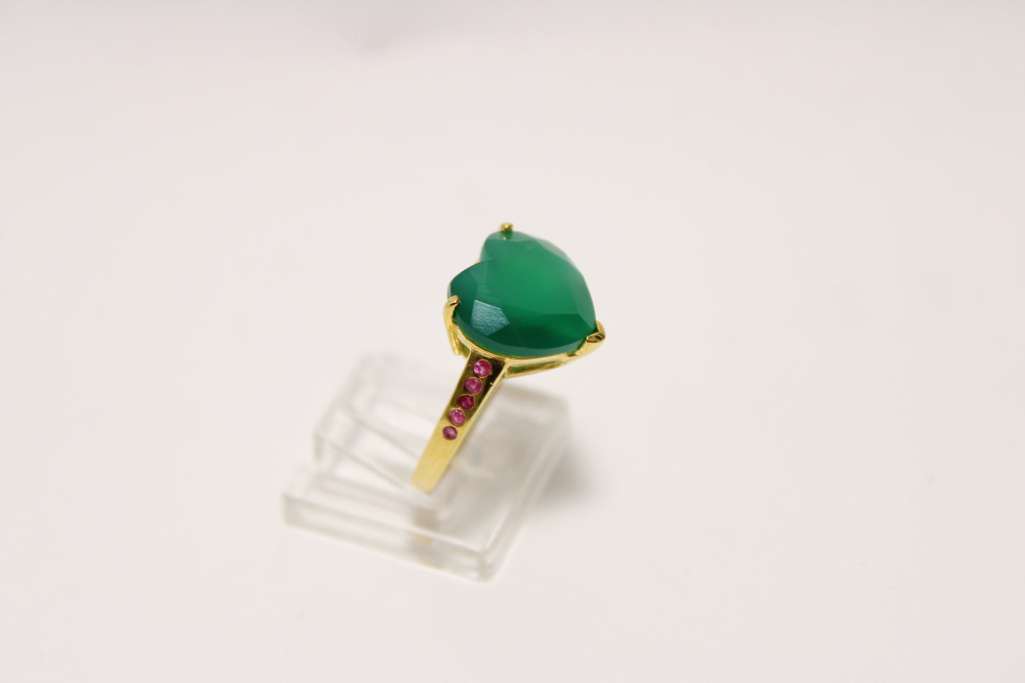 925 Sterling Silver Heart-Shaped Chrome Diopside & Ruby Ring