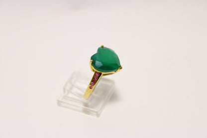 925 Sterling Silver Heart-Shaped Chrome Diopside & Ruby Ring