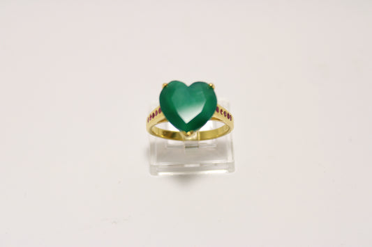 925 Sterling Silver Heart-Shaped Chrome Diopside & Ruby Ring