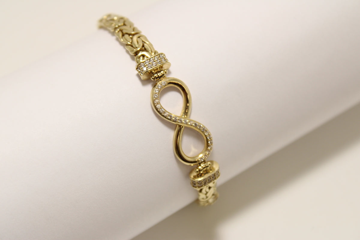 14K Yellow Gold Byzantine Infinity Bracelet with Sparkling Accents 7.5inch 7mm