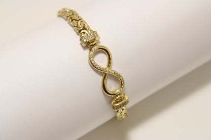14K Yellow Gold Byzantine Infinity Bracelet with Sparkling Accents 7.5inch 7mm