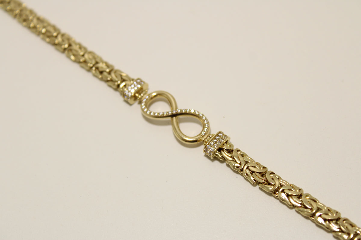 14K Yellow Gold Byzantine Infinity Bracelet with Sparkling Accents 7.5inch 7mm