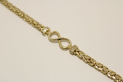 14K Yellow Gold Byzantine Infinity Bracelet with Sparkling Accents 7.5inch 7mm