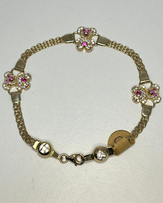 Triple Bears Chinese Link Bracelet 14K Gold