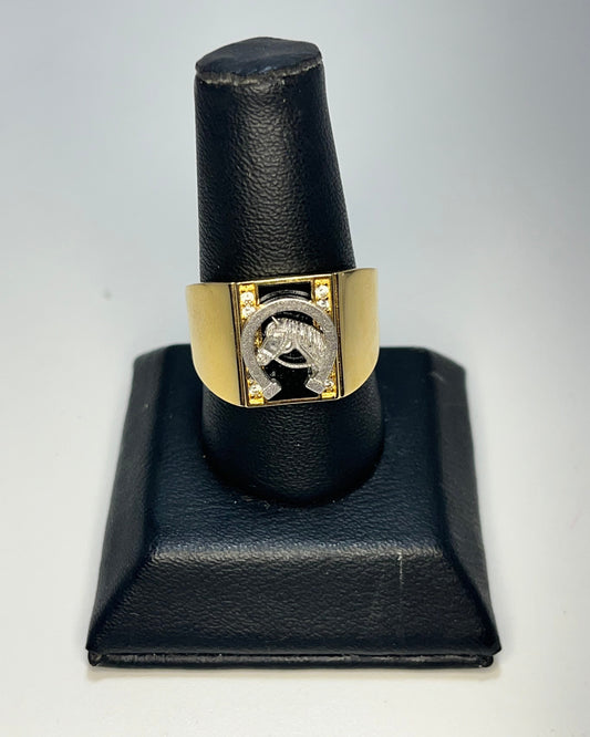 Caballo y Herradura Dos Tonos Anillo Oro 18K