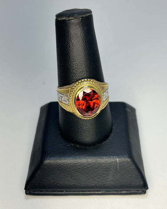 Circon Rojo Greigo Dos Tonos Anillo Oro 10K