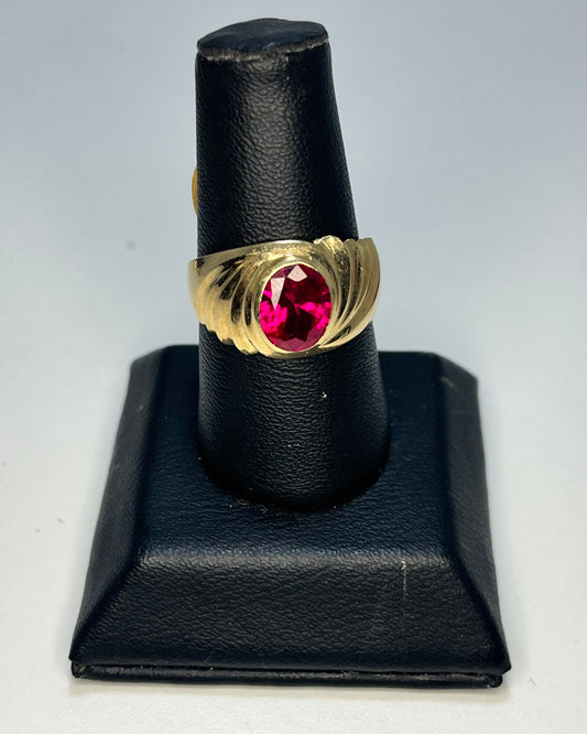 Circón Rosa Hondas Espiral Anillo de Hombre Oro 14K