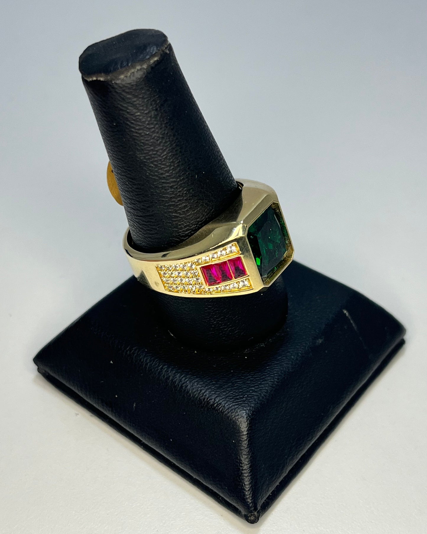 Green Zircon Square Men's Ring 14K Gold