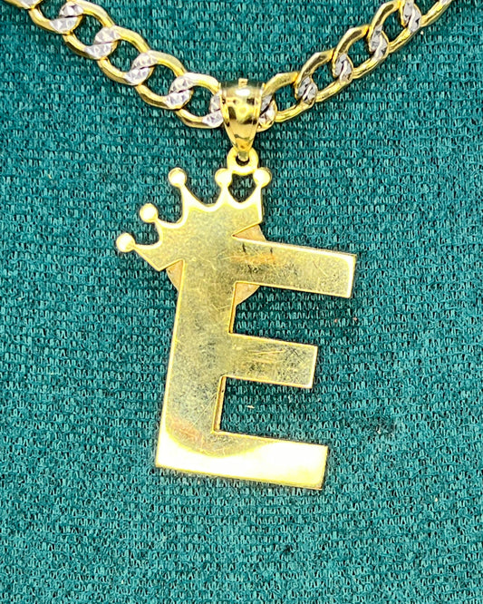 Corona Letra E Colgante Oro 14K