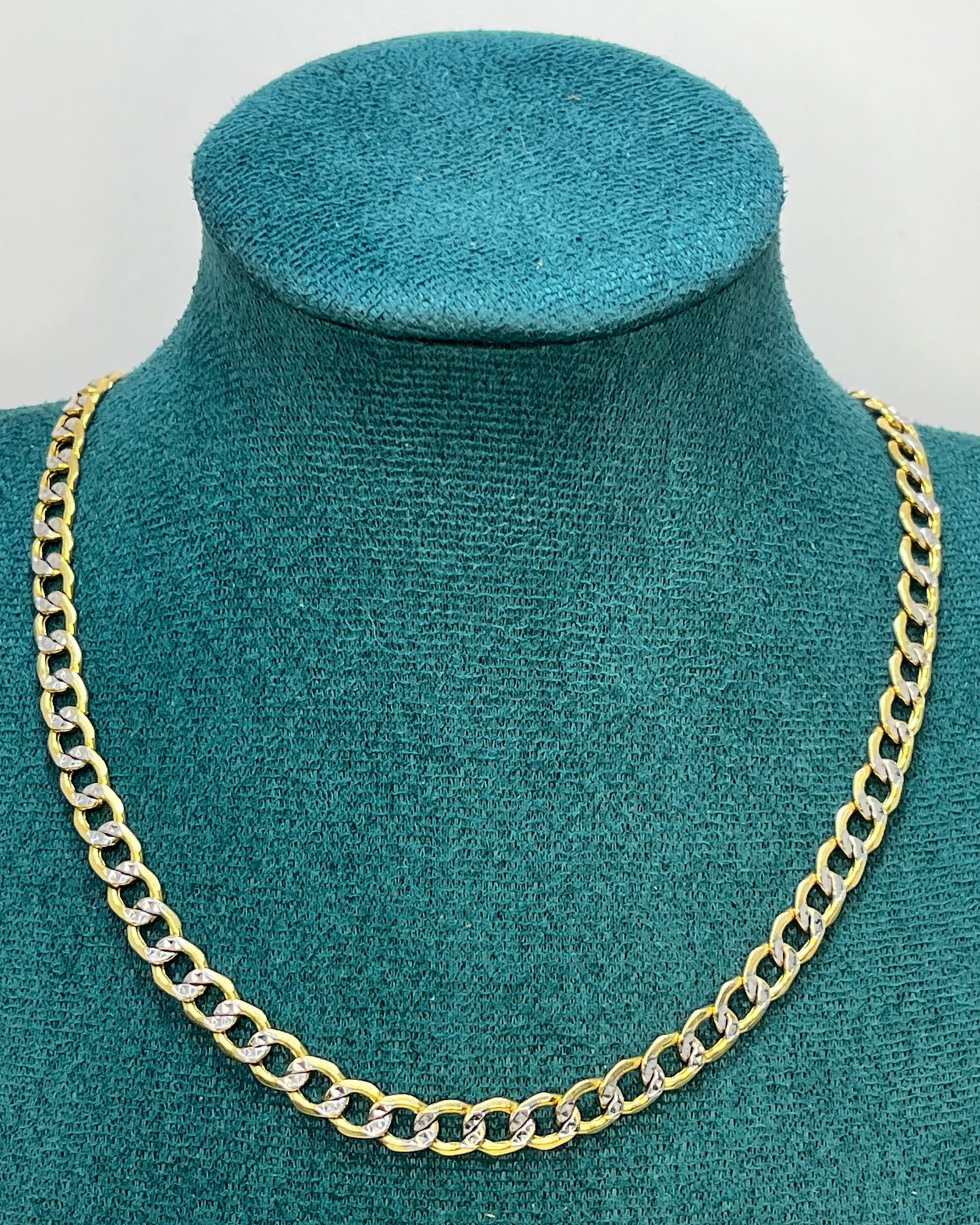 Eslabon Cubano Corte Brillo Dos Tonos Cadena Oro 14K