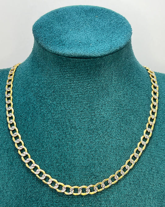 Eslabon Cubano Corte Brillo Dos Tonos Cadena Oro 14K