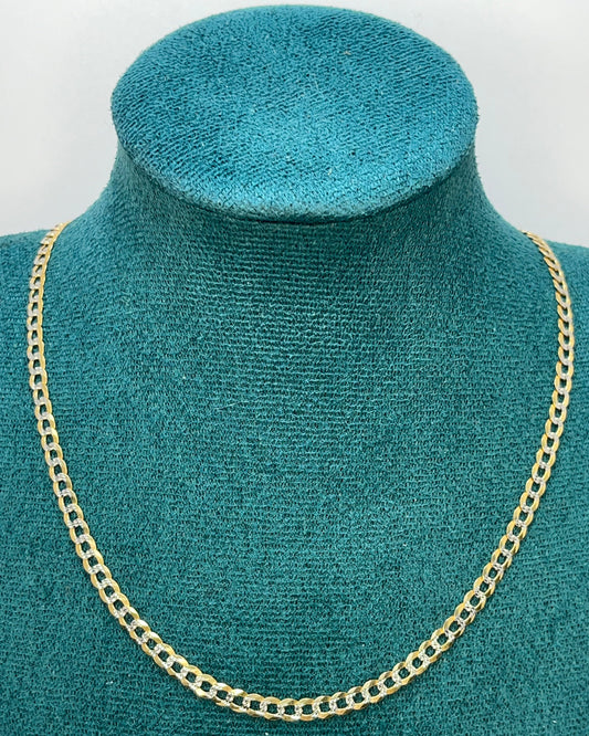 Two-Tone Shiny Cut Cuban Link Chain 24" 14K Gold