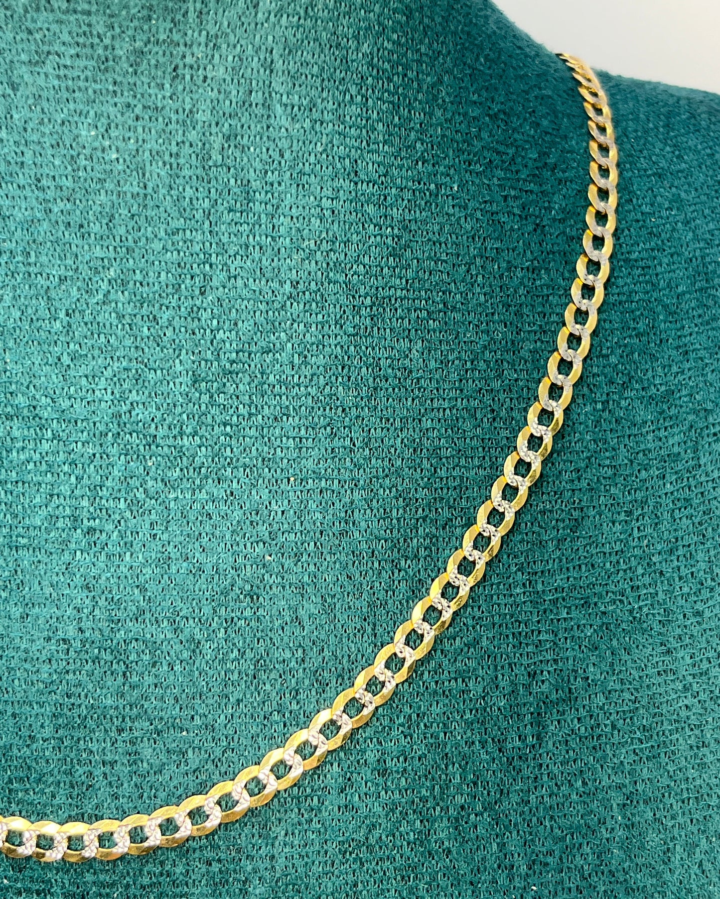 Two-Tone Shiny Cut Cuban Link Chain 24" 14K Gold