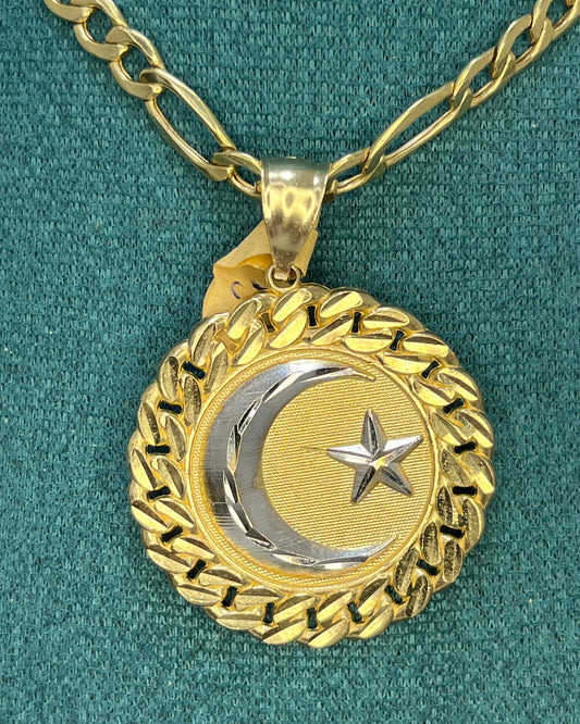 Colgante Medallón Luna y Estrella Oro 10K