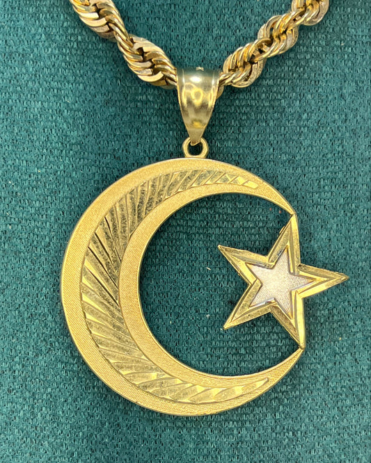 Colgante Luna y Estrella Dos Tonos Oro 10K