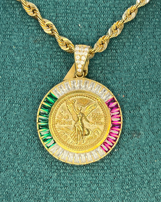 Colgante Medallón Moneda México Oro 10K