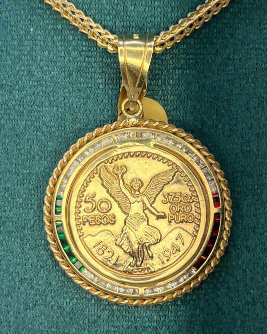 Colgante Medallón Moneda México Grande Oro 14K