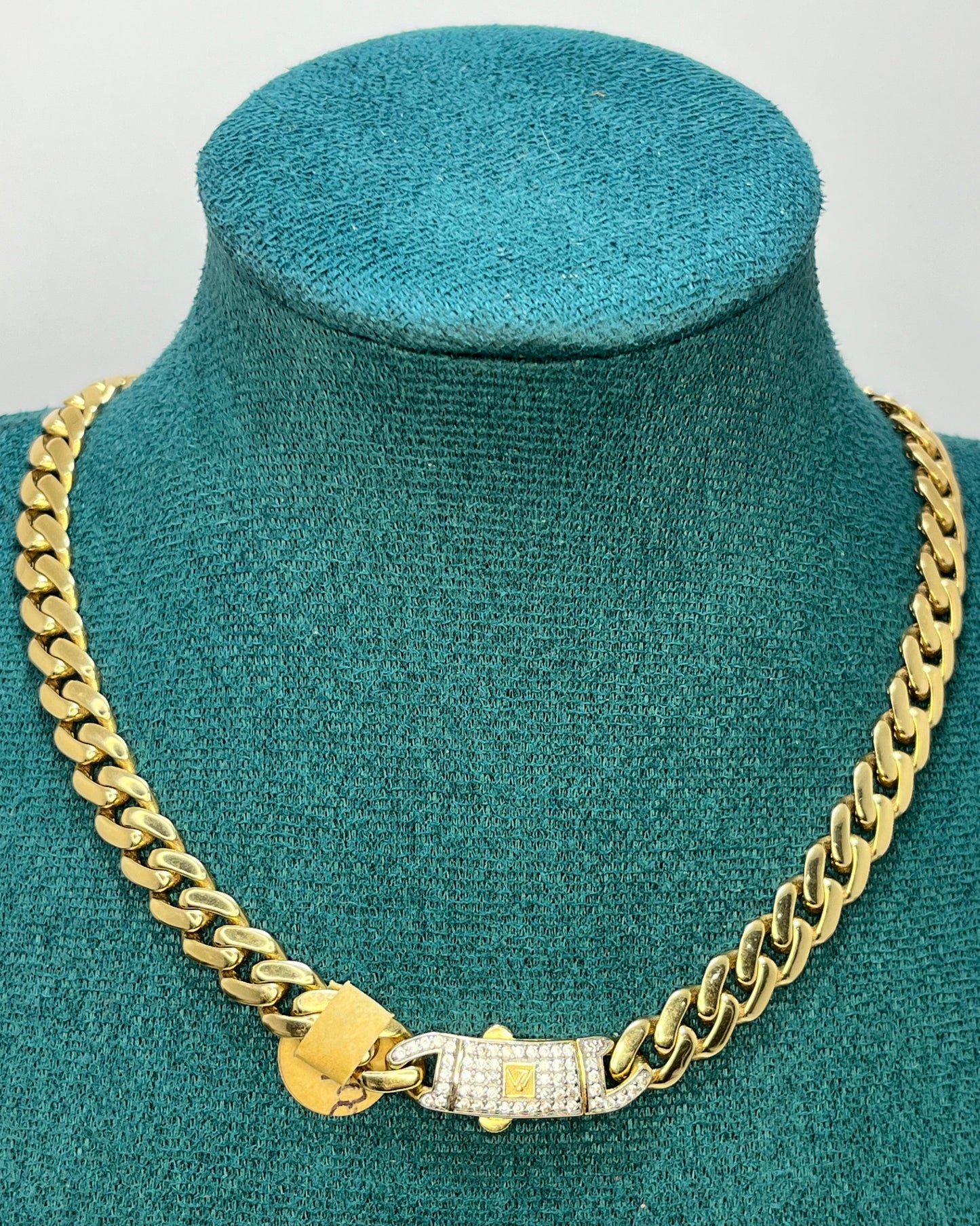 Miami Cuban Box Zircon Chain 18" 18K Gold