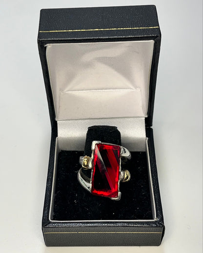 Anillo Cóctel Cristal Rojo inclinado Oro-Plata