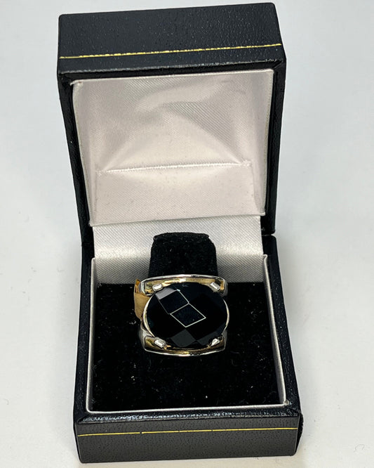 Anillo Cóctel Cristal Ovalado Doble Banda Oro-Plata