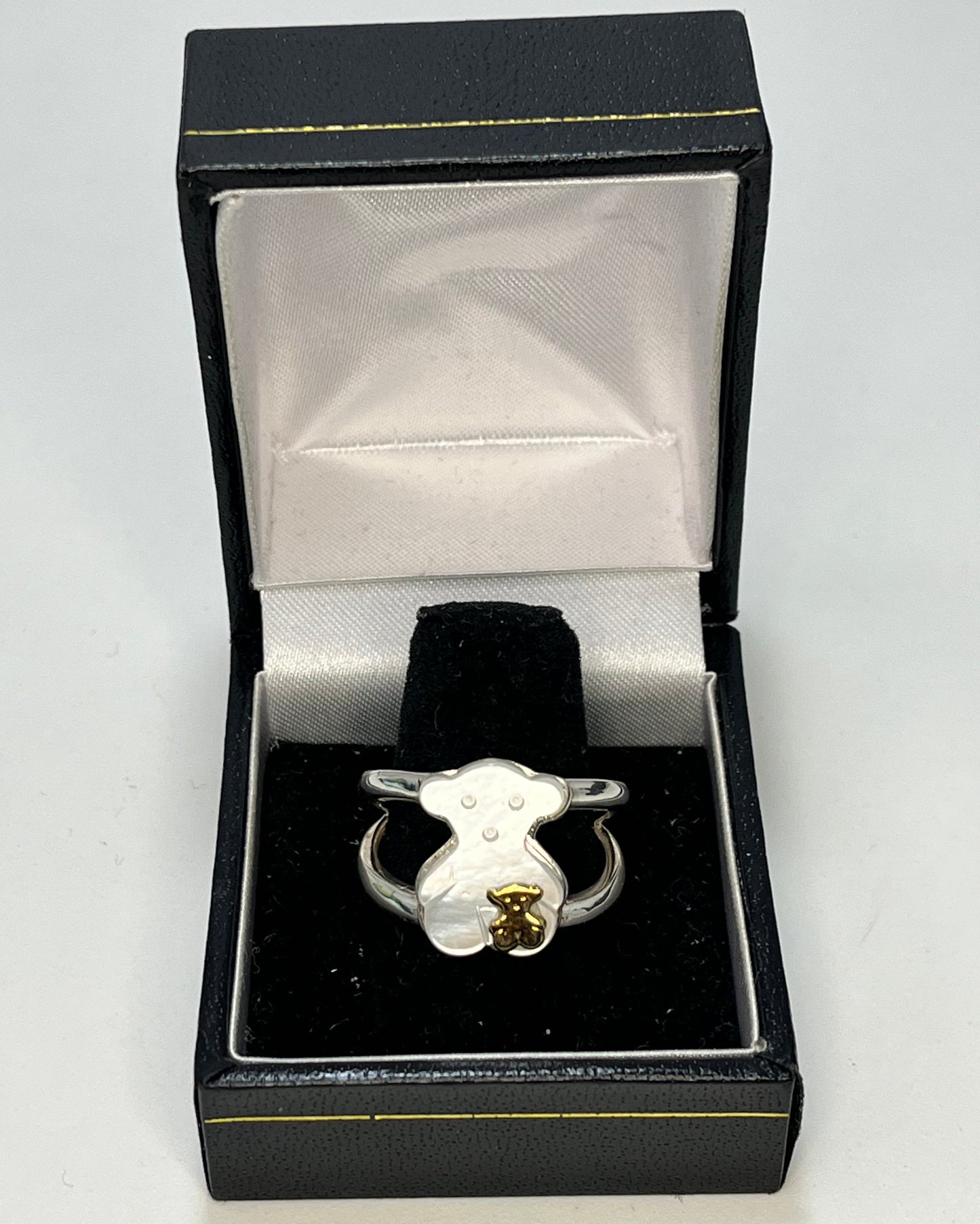 Anillo Osito Madre Perla Blanca Oro-Plata