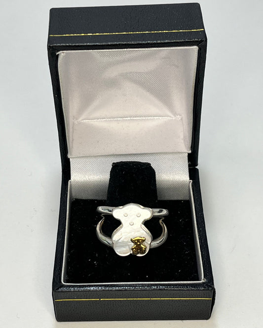 Anillo Osito Madre Perla Blanca Oro-Plata