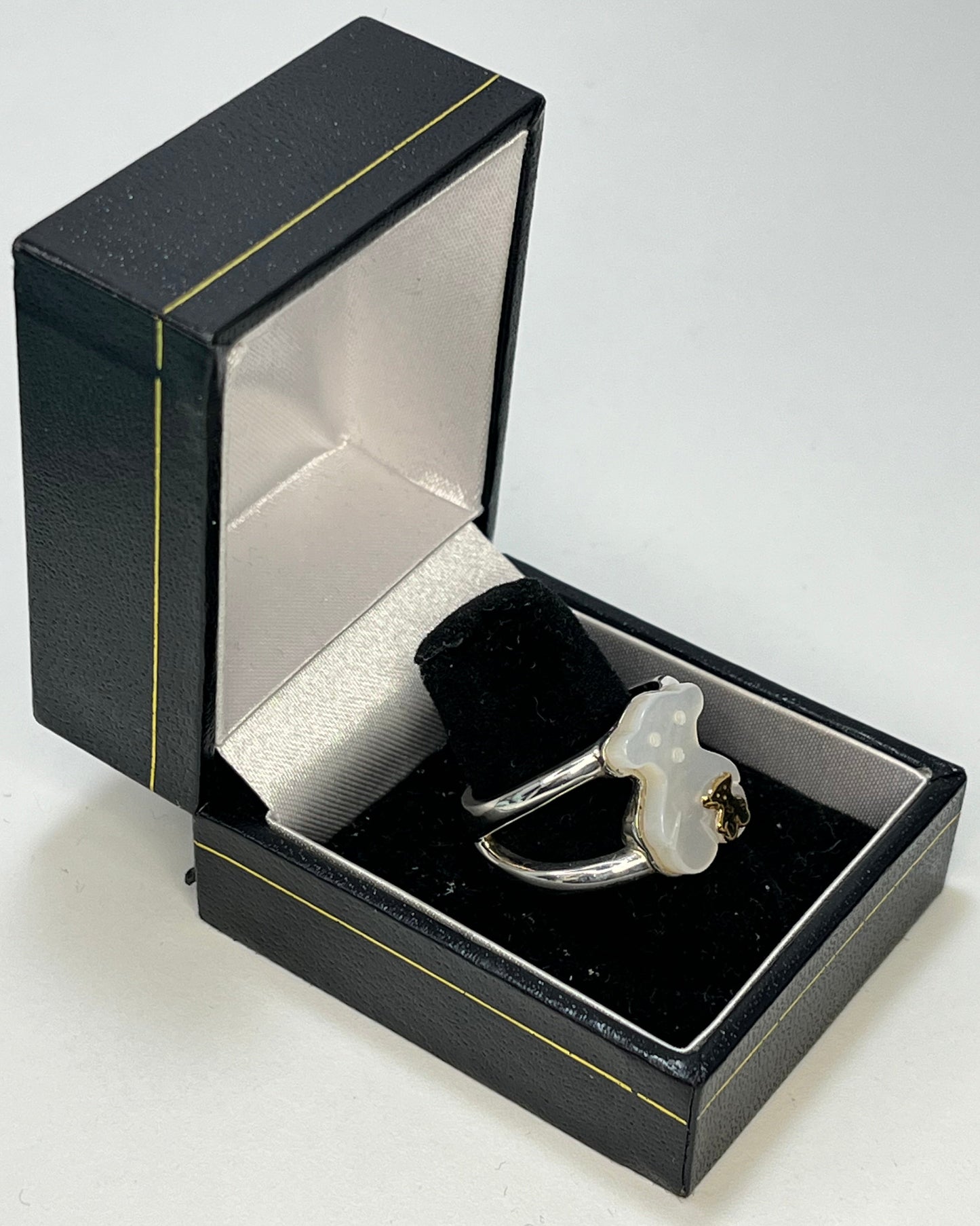Anillo Osito Madre Perla Blanca Oro-Plata