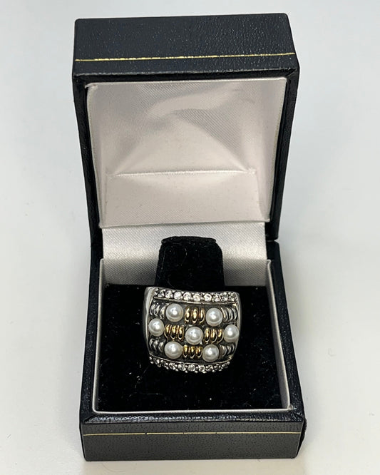 Anillo Cóctel Rollos Perlas Cultivadas Oro-Plata