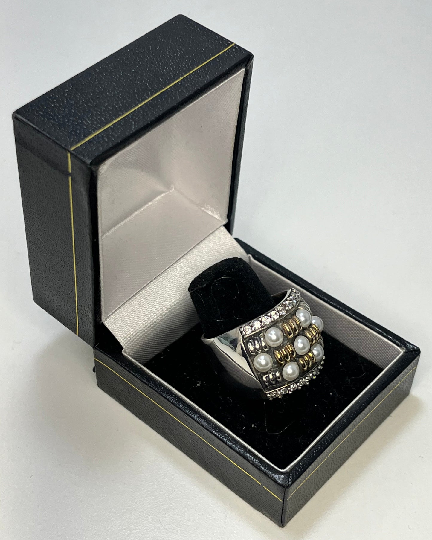 Anillo Cóctel Rollos Perlas Cultivadas Oro-Plata