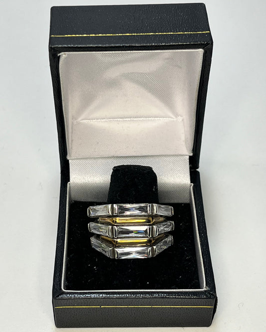 Anillo Cóctel Rayas Cristal Oro-Plata