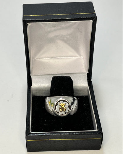 Bear Flower Mother of Pearl Cocktail Ring Gold-Silver