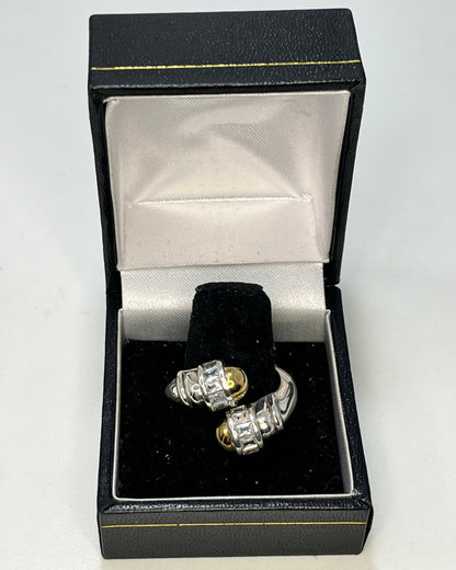 Square Crystal Arms Ring Gold-Silver