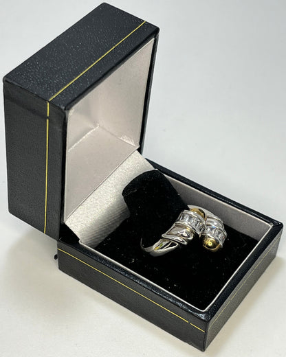 Square Crystal Arms Ring Gold-Silver