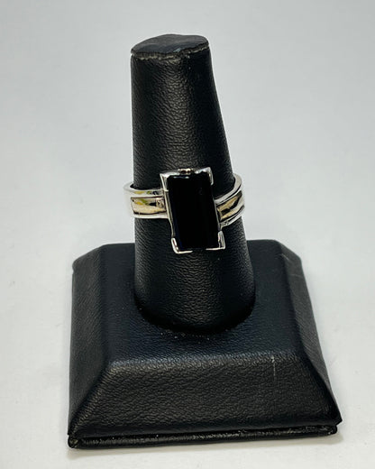 Dark Blue Square Crystal Ring Gold-Silver