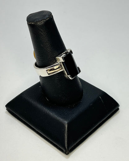 Dark Blue Square Crystal Ring Gold-Silver