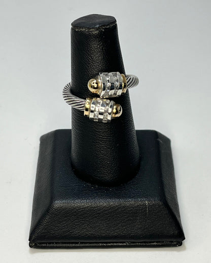 Double Row Crystal Cable Ring Gold-Silver