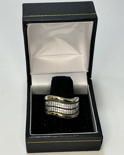 Double Diamond Wave Ring Gold-Silver