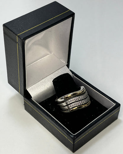 Double Diamond Wave Ring Gold-Silver