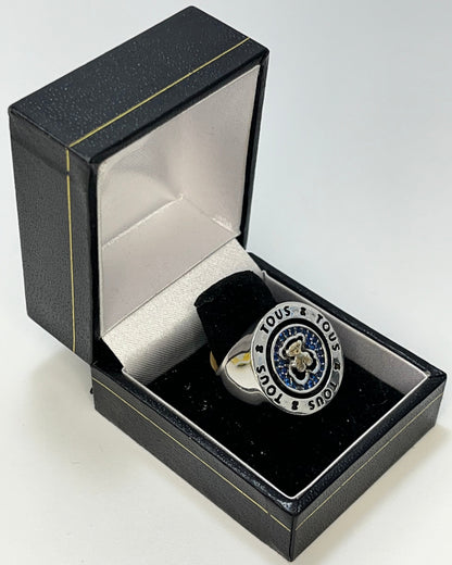 Blue Background Bear Ring Gold-Silver