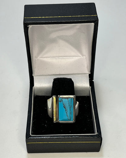 Turquoise Square Ring Gold-Silver