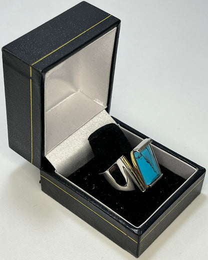 Turquoise Square Ring Gold-Silver