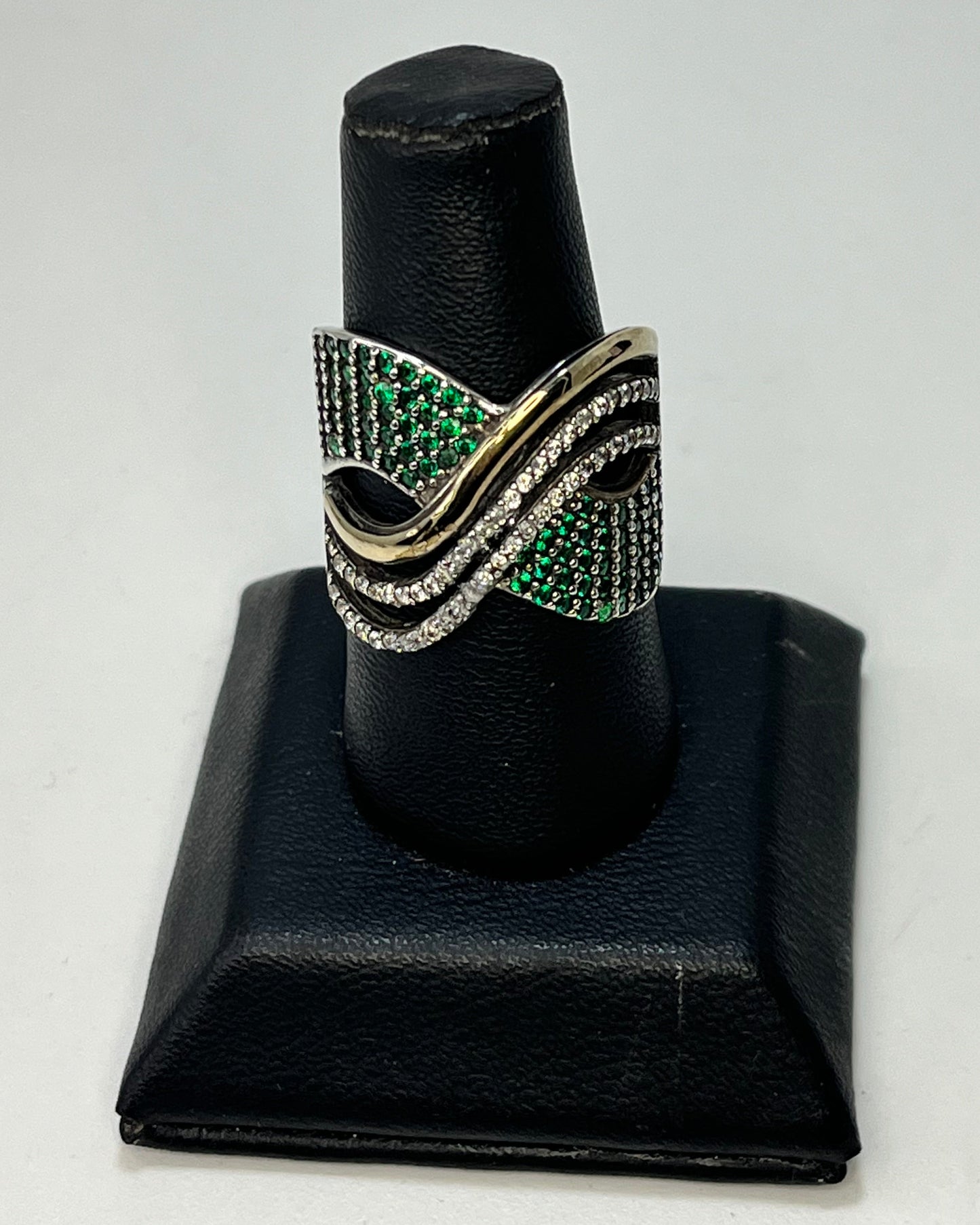 Anillo Cóctel Ola Verde Oro-Plata