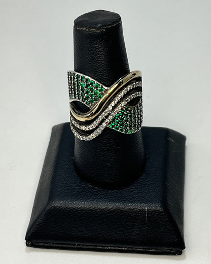 Green Wave Cocktail Ring Gold-Silver